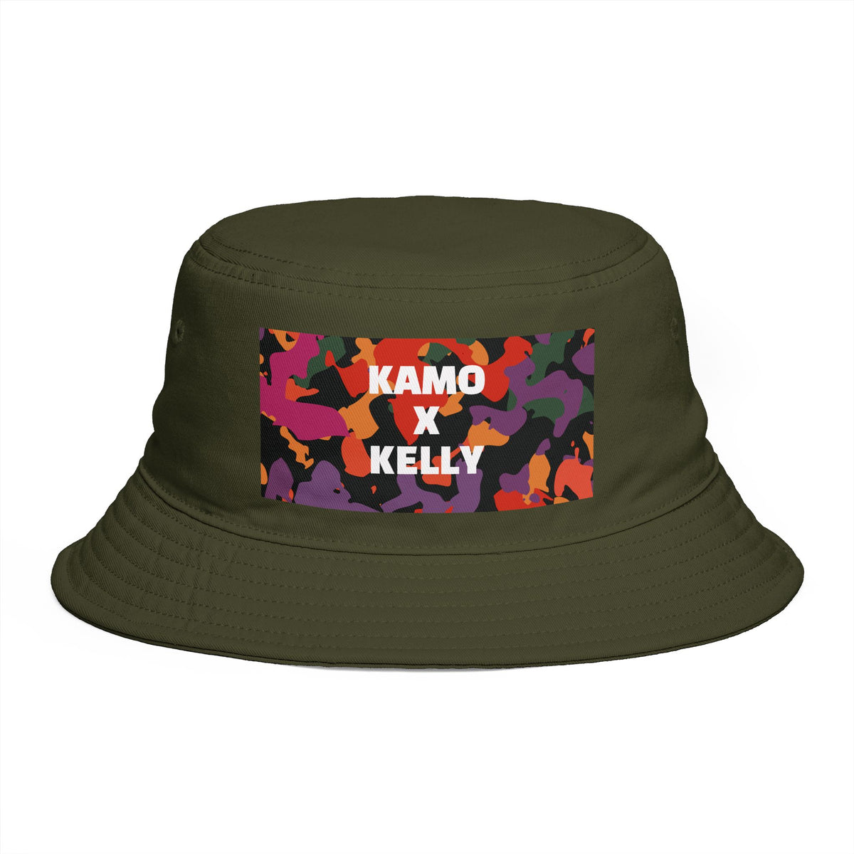 Kamo x Kelly Camo Patch Bucket Hat — Olive Green Streetwear Sun Hat
