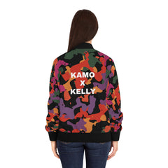 Kamo x Kelly Women’s Camo Bomber Jacket — Colorful All-Over Print